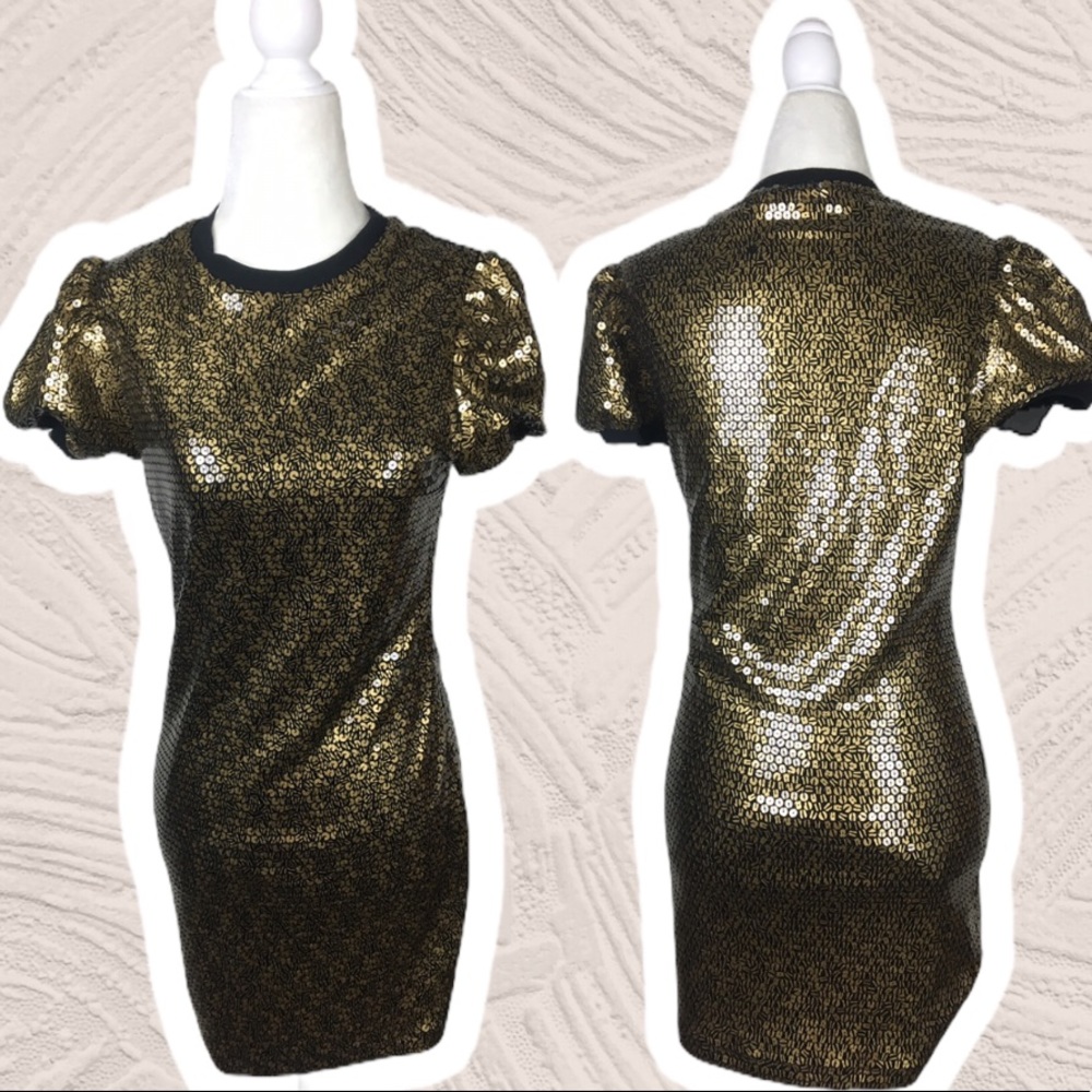 RED Circle Sequin Short Sleeve Bronze Mini Dress